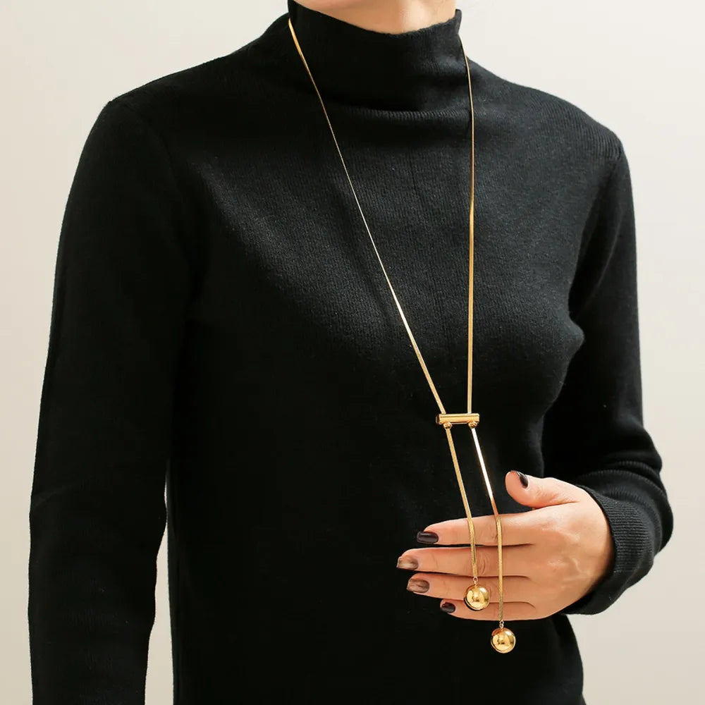 18K Gold Plated Hollow Bead Necklace in Titanium Steel